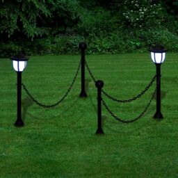 Berkfield Home Chain Fence with Solar Lights Two LED Lamps Two Poles in Grey - thumbnail 1