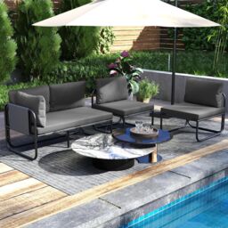 Gymax 2- Seater Garden Sofa Patio Loveseat With Seat Cushion-Grey in Grey - thumbnail 6