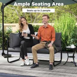 Gymax 2- Seater Garden Sofa Patio Loveseat With Seat Cushion-Grey in Grey - thumbnail 5