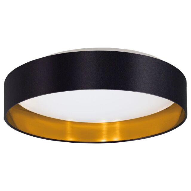 Loops Flush Ceiling Light Colour White Shade Black Gold Fabric Bulb LED 24W Included - image 1