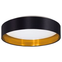 Loops Flush Ceiling Light Colour White Shade Black Gold Fabric Bulb LED 24W Included