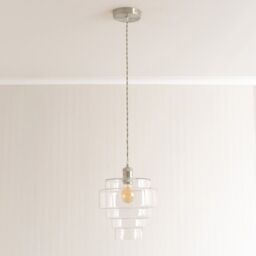 ValueLights Lane Glass 5 Tier Shade Brushed Chrome Ceiling Pendant Light & Bulb in Clear - thumbnail 1