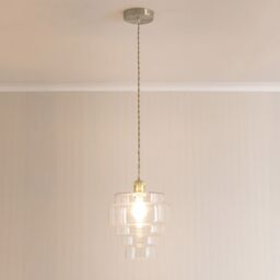 ValueLights Lane Glass 5 Tier Shade Brushed Chrome Ceiling Pendant Light & Bulb in Clear - thumbnail 3