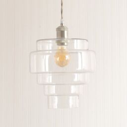 ValueLights Lane Glass 5 Tier Shade Brushed Chrome Ceiling Pendant Light & Bulb in Clear - thumbnail 4