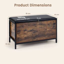 SPETLEK 81 cm Lift-Top Industrial Shoe Bench with Faux Leather Seat in Brown - Size: 0.6m2 - thumbnail 2