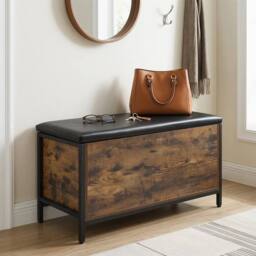 SPETLEK 81 cm Lift-Top Industrial Shoe Bench with Faux Leather Seat in Brown - Size: 0.6m2 - thumbnail 1