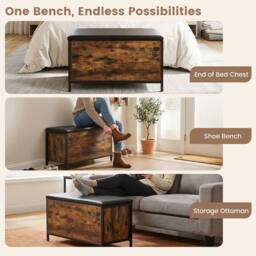 SPETLEK 81 cm Lift-Top Industrial Shoe Bench with Faux Leather Seat in Brown - Size: 0.6m2 - thumbnail 8
