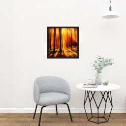 "Artery8 Wall Art Print Forest Sunset Nature Photograph Square Framed Picture 16X16 Inch in Black - Size: W16"" x H16""" - thumbnail 2