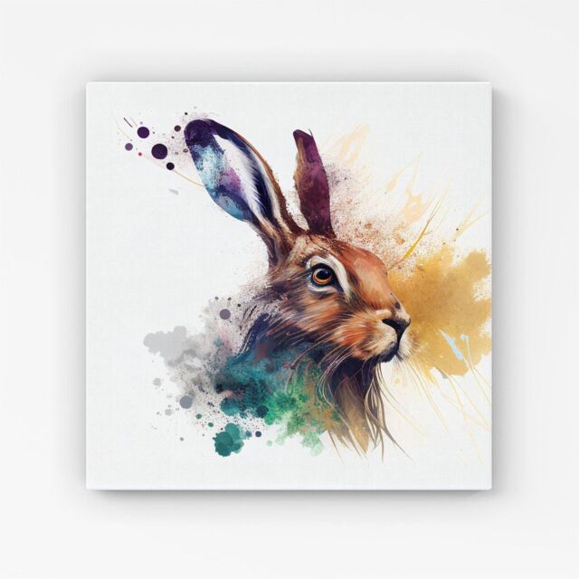 Warren Reed - Designer Hare Close Up Splashart Canvas in Brown - Size: w10 inch x h10 inch - image 1