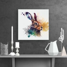 Warren Reed - Designer Hare Close Up Splashart Canvas in Brown - Size: w10 inch x h10 inch - thumbnail 2