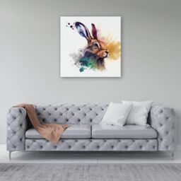 Warren Reed - Designer Hare Close Up Splashart Canvas in Brown - Size: w10 inch x h10 inch - thumbnail 4