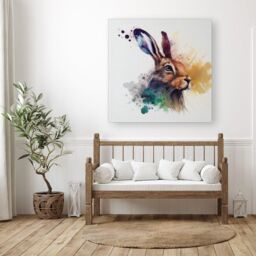 Warren Reed - Designer Hare Close Up Splashart Canvas in Brown - Size: w10 inch x h10 inch - thumbnail 3