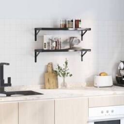 Berkfield Home Wall Shelves 2 pcs 75x23.5x3 cm Black Stainless Steel - thumbnail 1