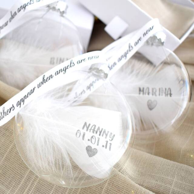 Amaya Rose Ltd Personalised Handmade In Memory Bauble. White Feather Glass Décor in Clear - image 1