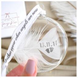 Amaya Rose Ltd Personalised Handmade In Memory Bauble. White Feather Glass Décor in Clear - thumbnail 3