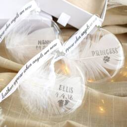 Amaya Rose Ltd Personalised Handmade In Memory Bauble. White Feather Glass Décor in Clear - thumbnail 9