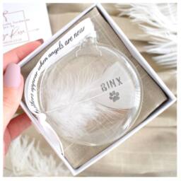 Amaya Rose Ltd Personalised Handmade In Memory Bauble. White Feather Glass Décor in Clear - thumbnail 4