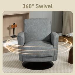 HOMCOM Upholstered PU Leather Armchair for Living Room, Grey - thumbnail 4