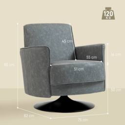 HOMCOM Upholstered PU Leather Armchair for Living Room, Grey - thumbnail 3