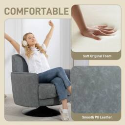 HOMCOM Upholstered PU Leather Armchair for Living Room, Grey - thumbnail 5