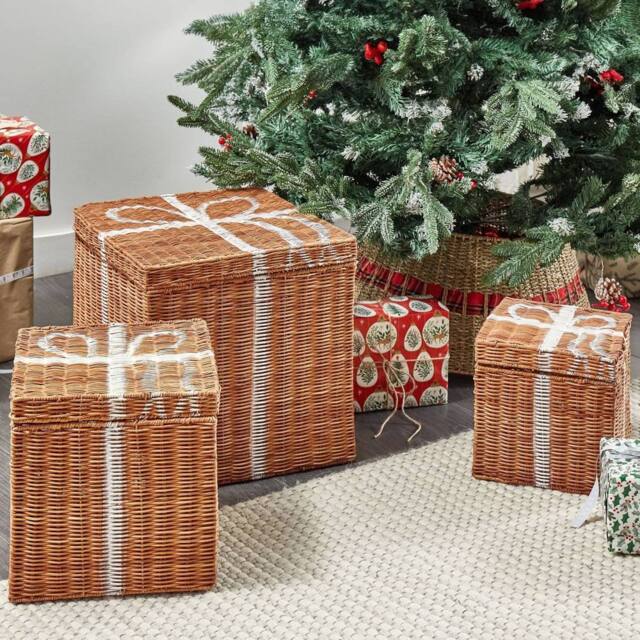 Wyld and Coco Rattan Storage Gift Boxes Set of 3 Brown Square - Handwoven Decor - image 1