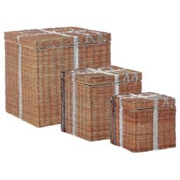Wyld and Coco Rattan Storage Gift Boxes Set of 3 Brown Square - Handwoven Decor - thumbnail 2