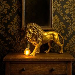 Madison & Mayfair Majestic Antique Gold Lion Table Lamp - thumbnail 1