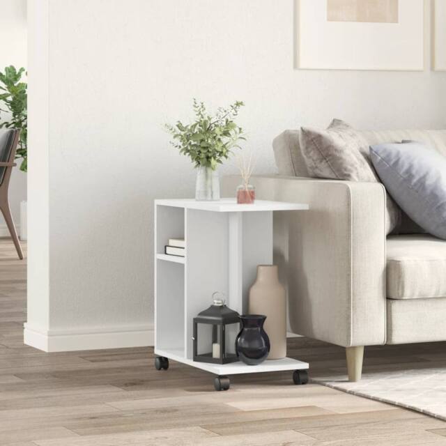 Berkfield Home Side Table with Wheels White 50x30x55 cm Engineered Wood - Size: 50 x 30 x 55 cm - image 1