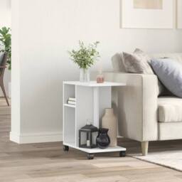 Berkfield Home Side Table with Wheels White 50x30x55 cm Engineered Wood - Size: 50 x 30 x 55 cm - thumbnail 1