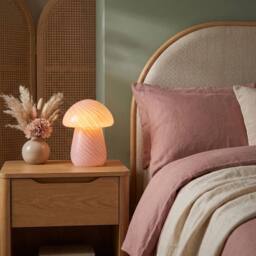 Happy Homewares Contemporary Mushroom Glass Table Lamp with Pink Stripe Effect Pattern - thumbnail 6