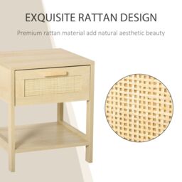 HOMCOM Bedside Table Nightstand Rattan Drawer Storage Shelf Bedroom in Brown - thumbnail 4