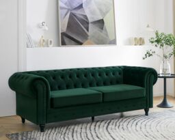 Home Detail Chesterfield Velvet 3 Seater Sofa in Green - thumbnail 1
