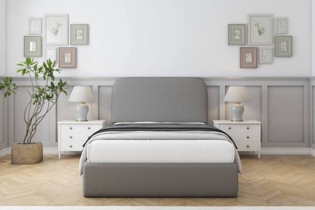"Sloomy Belvoir Dumfries Frame-Mattress - 45"" Upholstered Headboard in Light Grey - Size: Double" - image 1