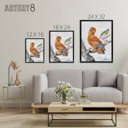 "Artery8 Two Exotic Birds Watercolour Painting Schouman Framed Canvas Wall Art in White - Size: W12"" x H16""" - thumbnail 4