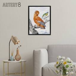 "Artery8 Two Exotic Birds Watercolour Painting Schouman Framed Canvas Wall Art in White - Size: W12"" x H16""" - thumbnail 3