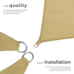 tectake Shade Sail - Rectangular With Uv Protection 50+, Water-Repellent in Beige - Size: Medium - thumbnail 3