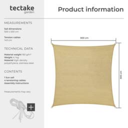 tectake Shade Sail - Rectangular With Uv Protection 50+, Water-Repellent in Beige - Size: Medium - thumbnail 6
