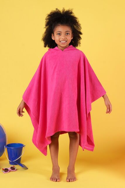 OHS Poncho Towel Absorbent Hood Quick Drying Beach Robe Childrens in Pink