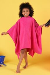 OHS Poncho Towel Absorbent Hood Quick Drying Beach Robe Childrens in Pink - thumbnail 4