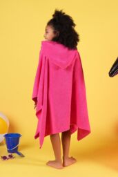 OHS Poncho Towel Absorbent Hood Quick Drying Beach Robe Childrens in Pink - thumbnail 2