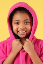 OHS Poncho Towel Absorbent Hood Quick Drying Beach Robe Childrens in Pink - thumbnail 3