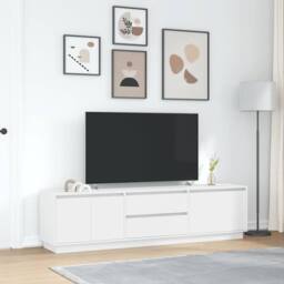 Berkfield Home TV Cabinet with LED Lights White 193.5x41x50 cm - thumbnail 4