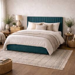 Wyld Haus Dublin Teal Velvet King Ottoman Bed 5ft with Ribbed Headboard