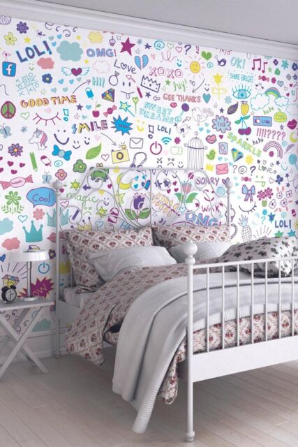 Origin Murals Social Doodle Text Purple Matt Smooth Paste the Wall Mural 300cm wide x 240cm high - Size: W350 cm x H280 cm - image 1