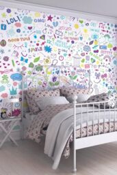 Origin Murals Social Doodle Text Purple Matt Smooth Paste the Wall Mural 300cm wide x 240cm high - Size: W350 cm x H280 cm - thumbnail 1