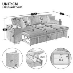 Merax L-Shaped Convertible Corner Sofa Bed with 2 Ottomans & USB Ports in Beige - thumbnail 9