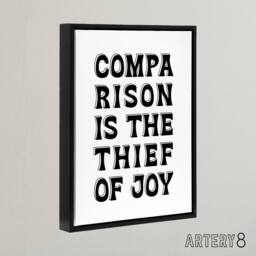 "Artery8 Comparison Is The Thief Of Joy Black White Bold Framed Canvas Art - Size: W12"" x H16""" - thumbnail 2