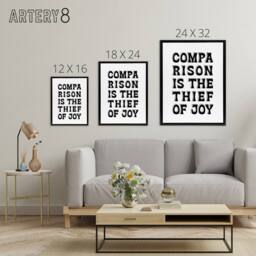 "Artery8 Comparison Is The Thief Of Joy Black White Bold Framed Canvas Art - Size: W12"" x H16""" - thumbnail 4