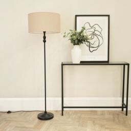 ValueLights Maggie Black Metal Candlestick Floor Lamp with Fabric Lamp Shade in Natural - thumbnail 3