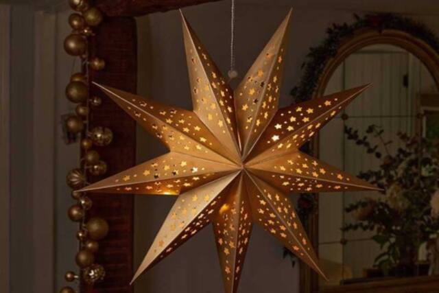 Marco Paul Hanging Pre-Lit Gold Origami Star Christmas Decoration - Size: 50 cm x 50 cm - image 1